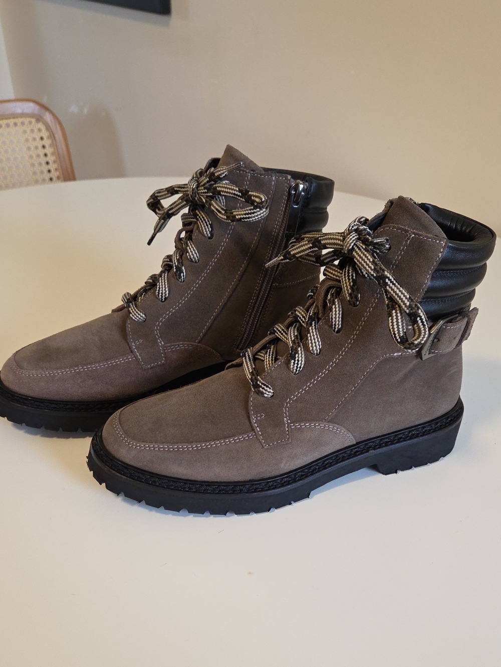 Aquatalia Mayra Taupe Suede Lace-Up Ankle Boots